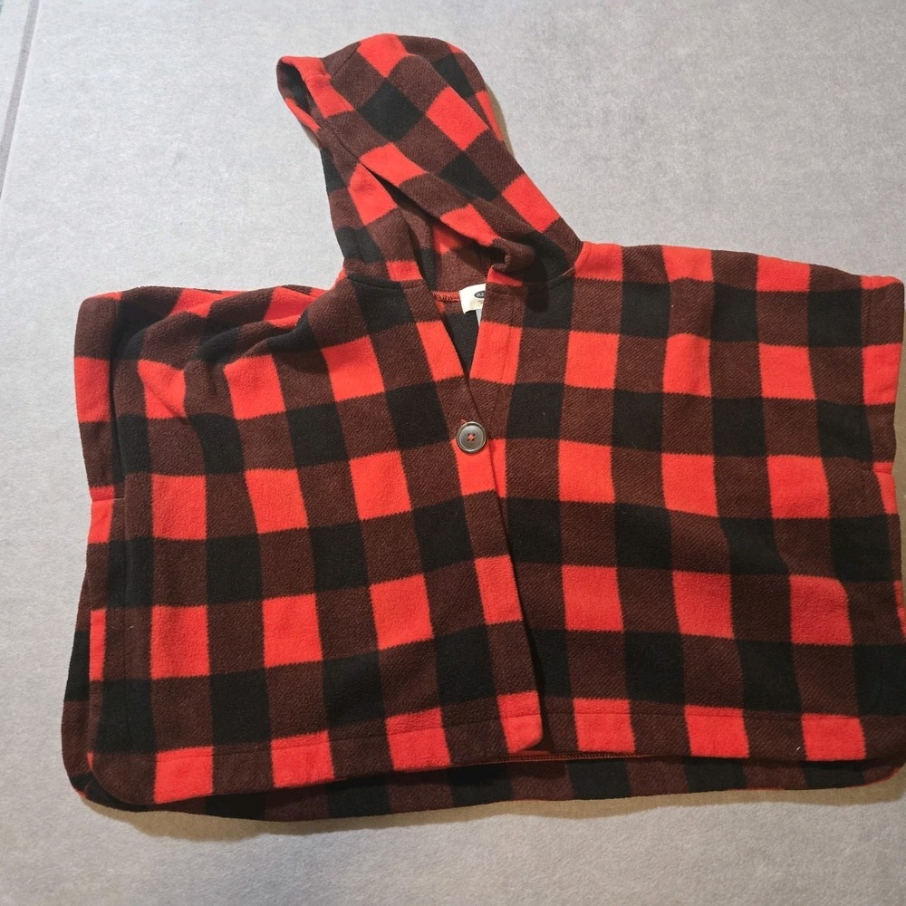 Youth 4T Fleece Cape/wrap W/ Button Red & Black Buffalo checkered Hood Old Nav